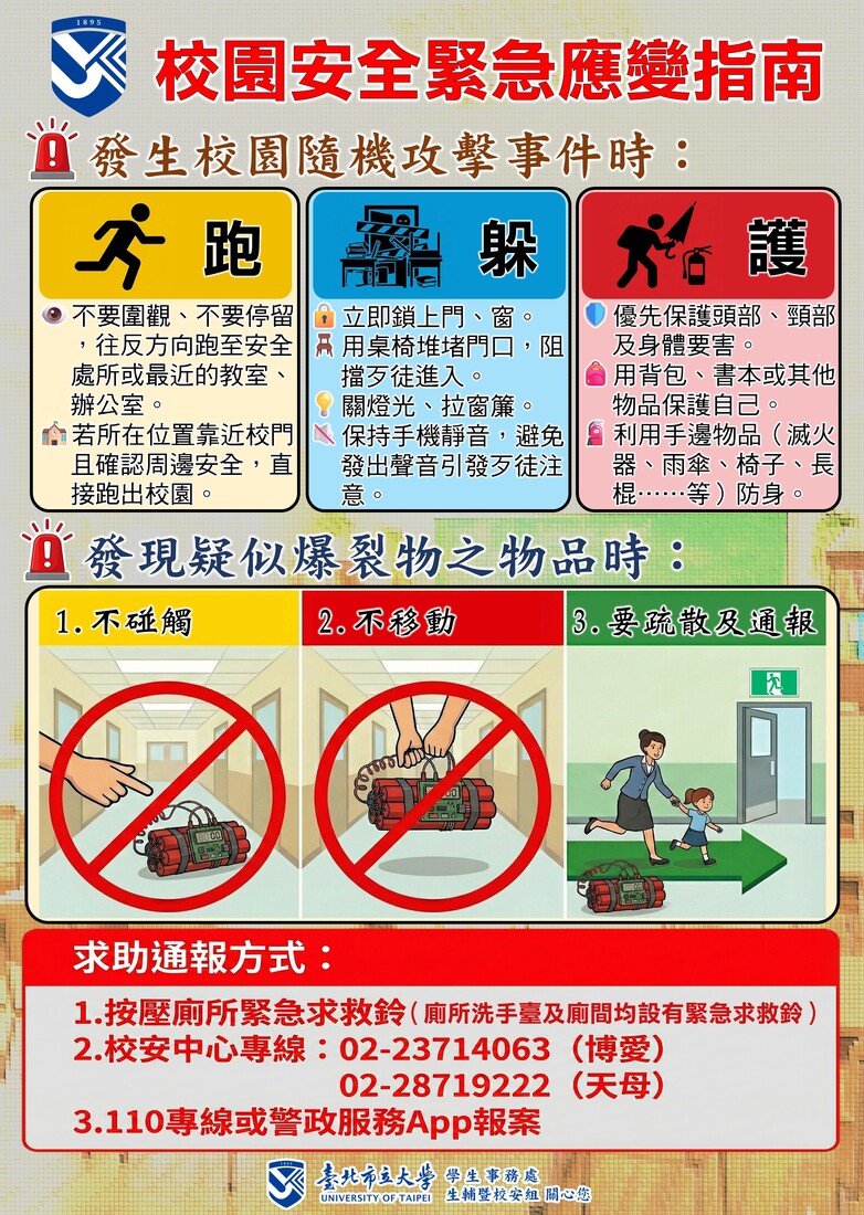 【學務處校安中心提醒】🚨校園安全緊急應變指南🚨圖片