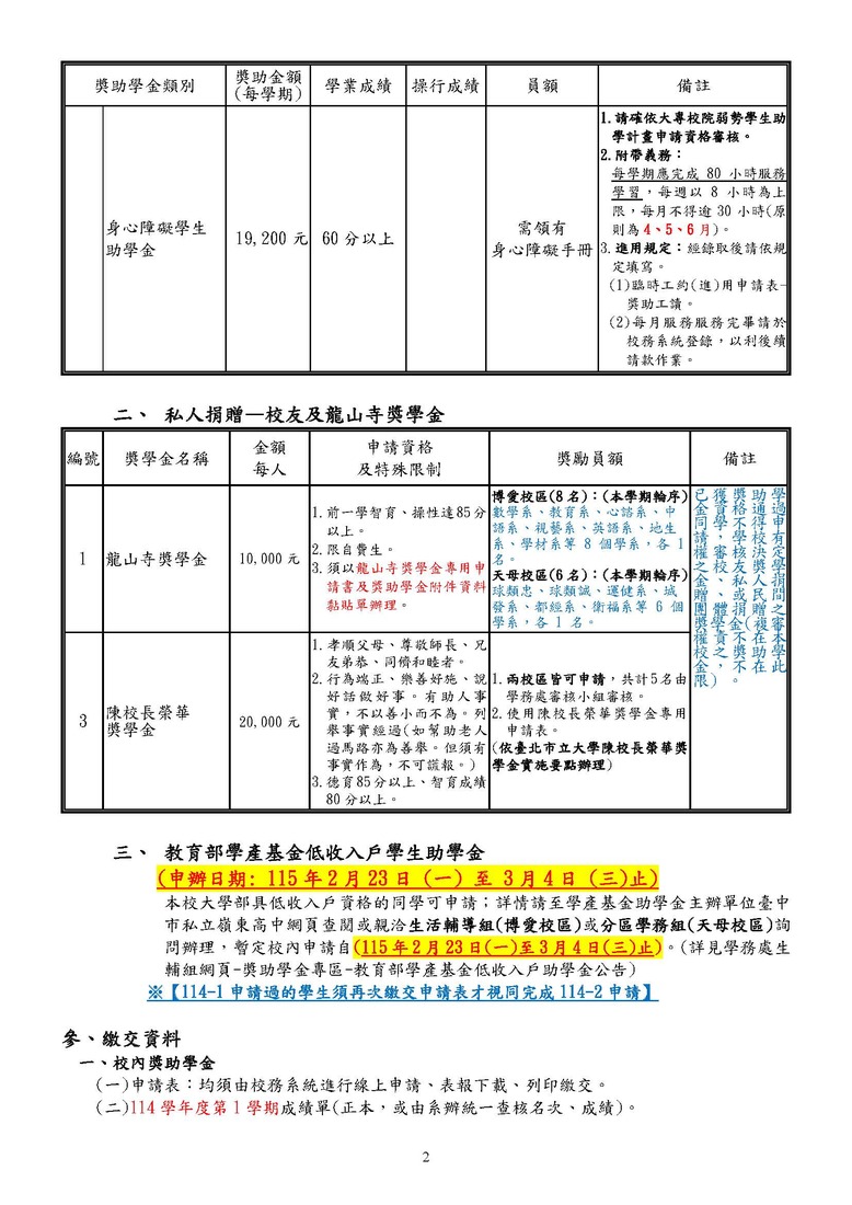 【114-2獎學金申請】114學年度第2學期獎助學金申請注意事項圖片